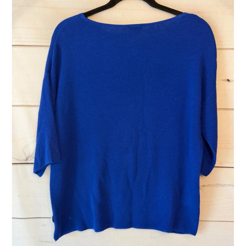 Chicos Blue Ribbed Knit Boatneck Sweater Side Button Detail Size 0 Small